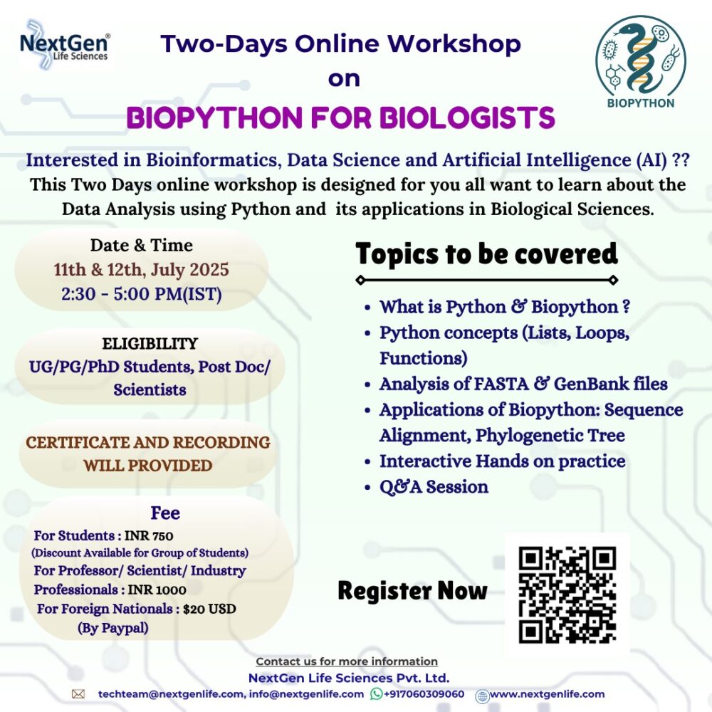 Two Day Online Workshop on “Biopython for Biologists”, 11th-12th July ...